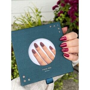 PAINTBOX Press on Nails Bordeaux Medium Length Almond Maroon Wine Burgundy